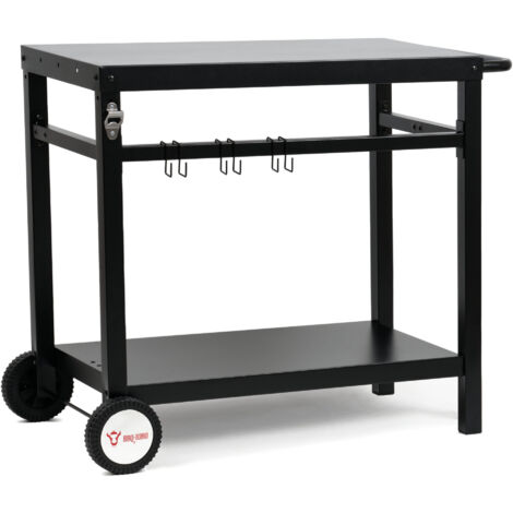 Bbq-Toro – Chariot à plancha en acier laqué 85 x 50 x 81 cm – Surface de travail 85 x 50 cm – 2 roues pour déplacement facile – Ouvre-bouteille et crochets inclus