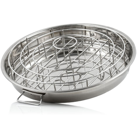 BBQ-Toro Support en acier inoxydable 3 en 1 pour côtes et cuisses de poulet avec bac de récupération. (1/5)