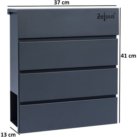 Boîte aux lettres Celsius Straight avec compartiment pour les journaux, effet soft-close intégré RAL7016 anthracite