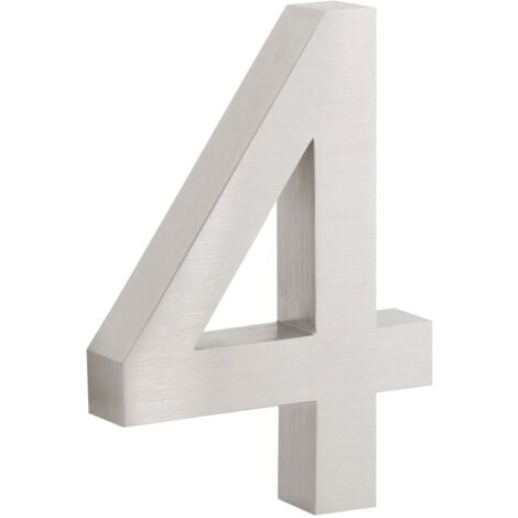 Numéro de maison Zelsius en acier inoxydable « 4 », 13 x 20 cm, argenté