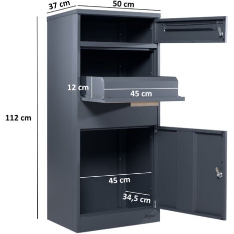 Zelsius Boîte aux lettres avec compartiment pour paquet Terra  en acier revêtu par poudrage  RAL7016 et aspect bois, protection anti-vol