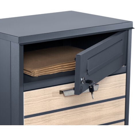 Zelsius Boîte aux lettres avec compartiment pour paquet Terra  en acier revêtu par poudrage  RAL7016 et aspect bois, protection anti-vol