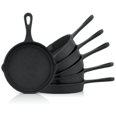 Bbq-Toro – Set de 6 poêles à griller en fonte pré-assaisonnées Ø 12,5 cm – Pour cuisson uniforme au barbecue – Inclus : 2 becs verseurs et 1 poignée