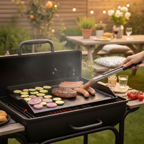 Plaque De Cuisson En Fonte émaillée BBQ-Toro 47x36 Cm - Plancha Pour Barbecue Charbon & Gaz - Gouttière Incluse