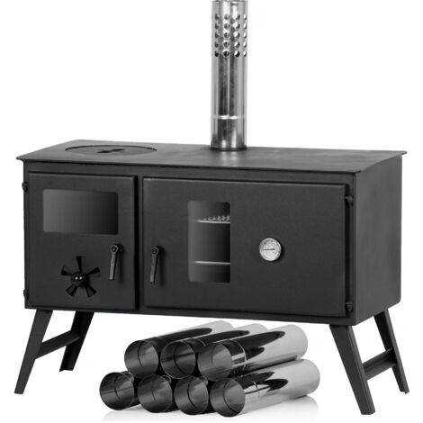 Four à bois pour tente 28,5 x 58,5 x 260 cm – Puissance 3 kW – Système d'emboîtement rapide – Tuyaux intégrés et pare-étincelles – Campfeuer