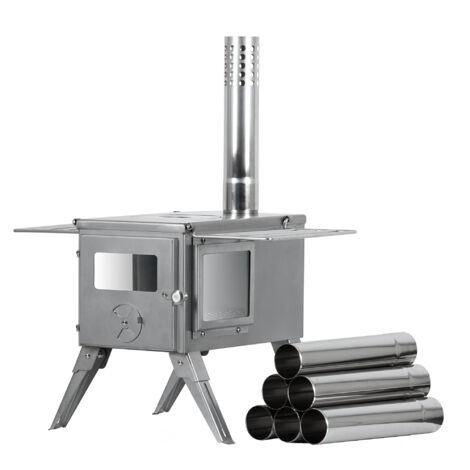 Four à bois portable pour tente en acier inoxydable – Puissance 2.5 kW – Dimensions 51,5 x 42 x 216 cm – Système d'emboîtement rapide – Campfeuer