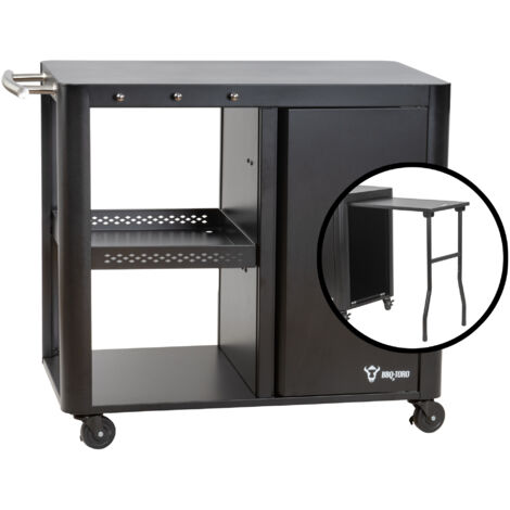 Bbq-Toro – Chariot à plancha 95 x 50 x 80 cm – Surface de travail 85 x 50 cm – Acier revêtu – 4 roues avec freins – Table pliante intégrée