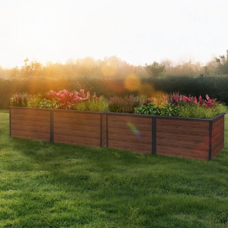 Plates-bandes surélevées Zelsius pour le jardin, anthracite RAL 7016, 200 x 100 x 77 cm, aspect bois de noyer, potager.