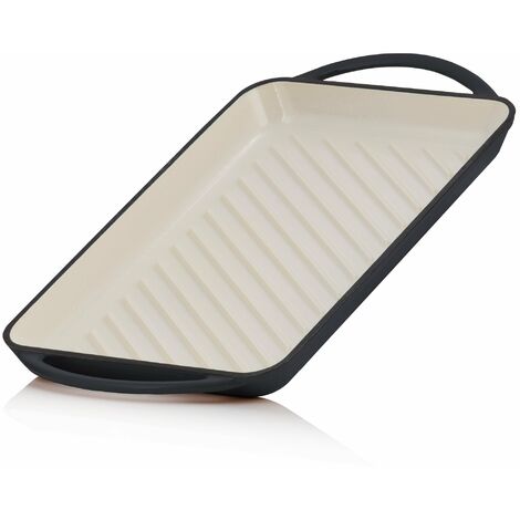 Mahlzeit Plaque de cuisson en fonte émaillée 39,5 x 22 x 3,5 cm Plaque fonte avec deux poignées