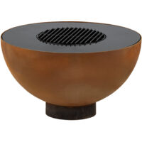 Bbq-Toro – Brasero barbecue avec grille Ø 60 cm – Foyer extérieur en acier aspect rouille – Dimensions (L) 60 x (P) 60 x (H) 35 cm – Résistant à la chaleur