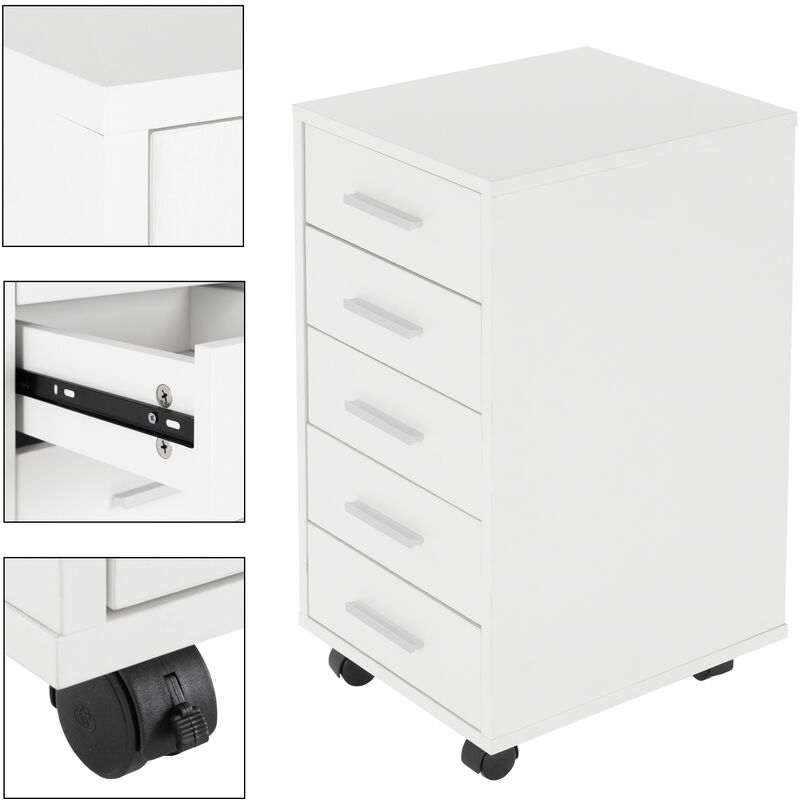 ML-Design Cassettiera Con 5 Cassetti E Ruote - Bianca, 33x38x63.5 Cm, Truciolato Melamina, Per Ufficio O Casa - Foto 7
