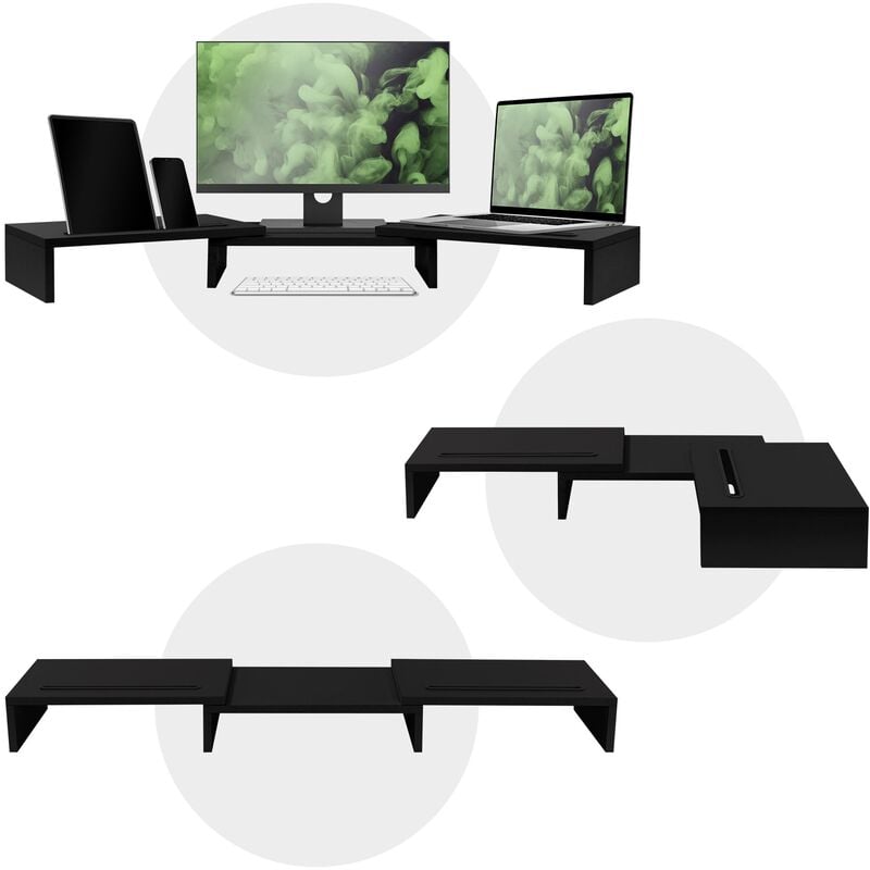 2x Supporto per Monitor in Bambù, Rialzo curvato per PC, Ergonomico, HLP  10x52,5x24 cm, Naturale