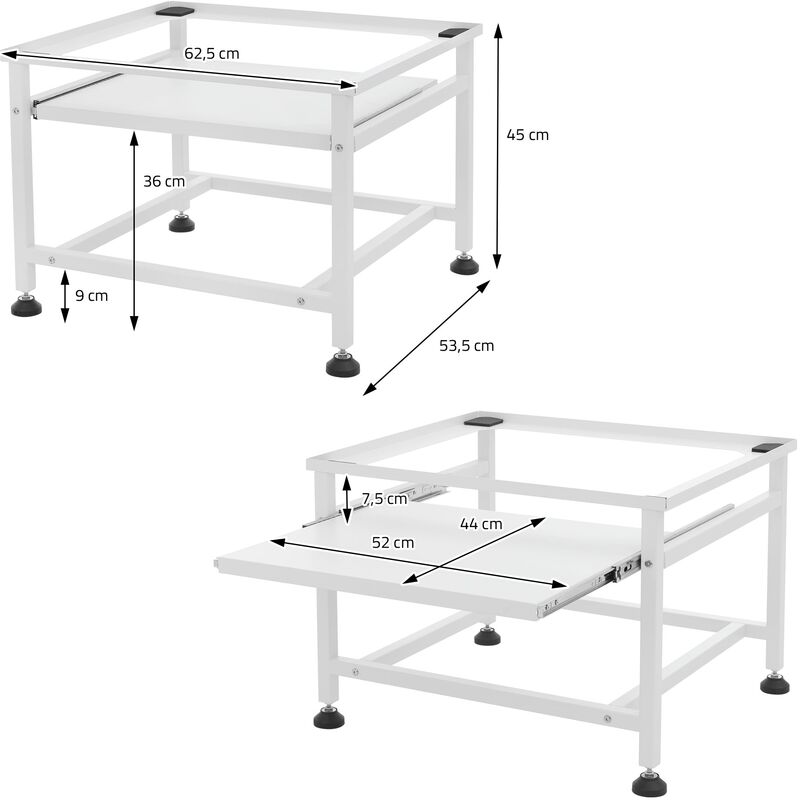 ML-Design Base per Lavatrice Asciugatrice Frigorifero con Ripiano  Estraibile 62,5x53,5x45 cm in Acciaio Bianco max. 150 kg Piedistallo  Supporto Rialzato Protettivo per Elettrodomestici Carichi Pesanti