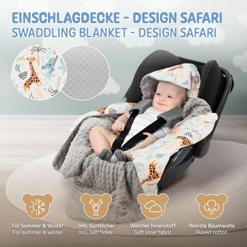 Coperta Avvolgente 100% Cotone 90x90cm Con Cappuccio - Per Seggiolino E Passeggino - Foto 7