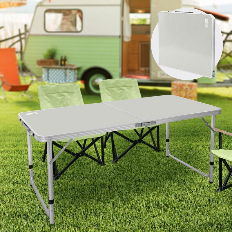 ECD Germany Tavolo da Campeggio Pieghevole in Alluminio Grigio Altezza  Regolabile 120x60x54-70 cm Piano in HDPE Tavolino Portatile Leggero con  Maniglia da Giardino Tavolo da Valigia Viaggio Balcone