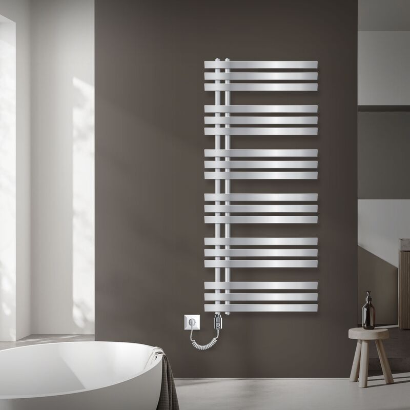 Hudson Reed Quo Scaldasalviette Elettrico Moderno di Design Verticale -  Termoarredo Bagno Contemporaneo a Scaletta - Acciaio Inox Cromato - 300W -  1000 x 600mm - 9 Barre