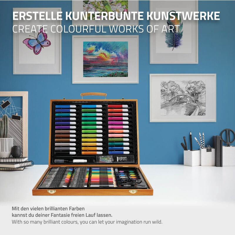 ECD Germany Set per Pittura da 127 Pezzi con Valigetta di Legno Custodia  per Dipingere XXL