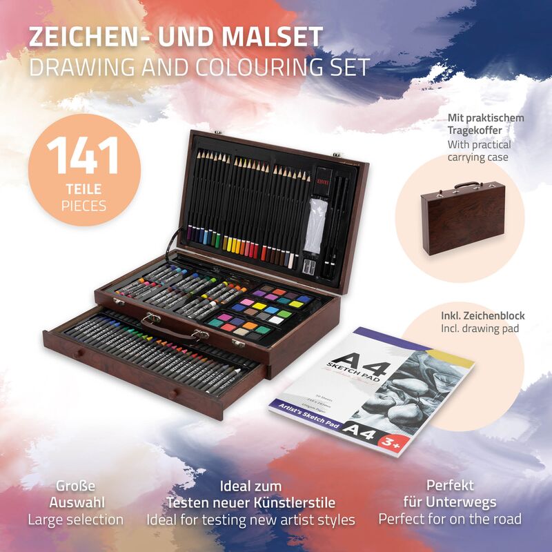ECD Germany Set per Disegno da 174 Pezzi con Valigetta di Legno