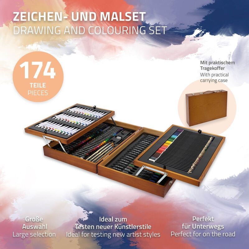 ECD Germany Set da Pittura 109 Pezzi Valigetta da Pittore di Legno per  Bambini e Adulti