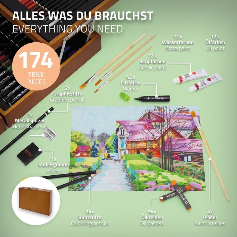 ECD GERMANY - Set Da Pittura Kit Da Disegno Per Artista Valigia Legno 112  Pezzi Adulti Bambini - ePrice