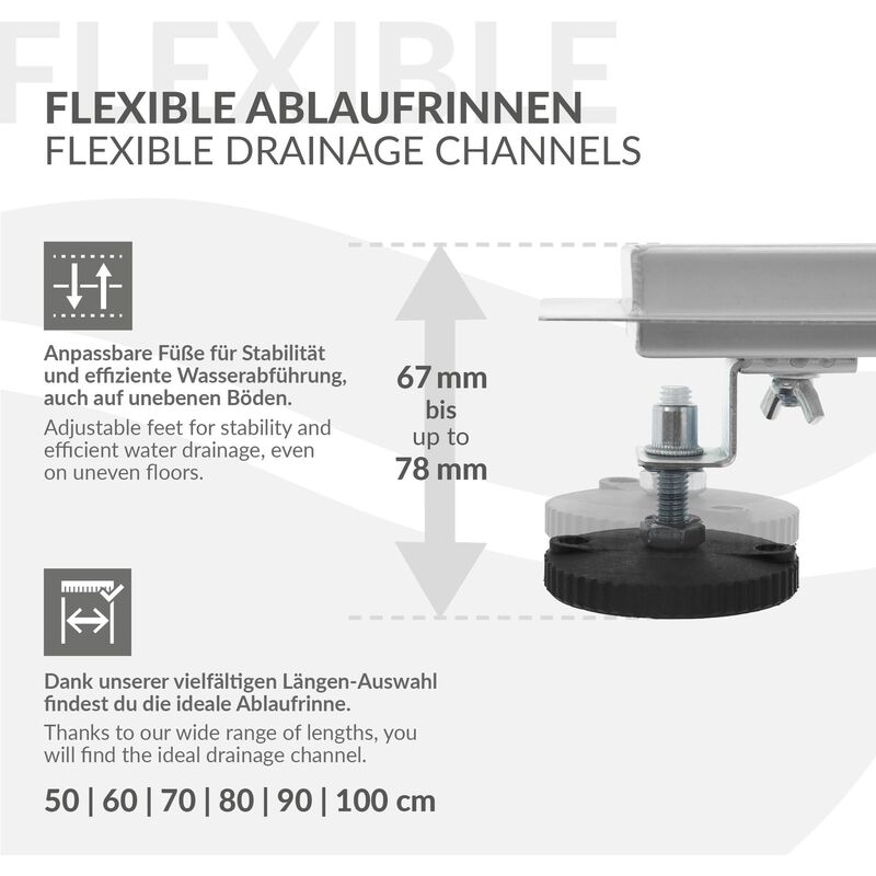 LuxeBath Canaletta per Doccia 50 cm 2 in 1 Drenaggio Piastrellabile in  Acciaio Inossidabile Canalina Scarico a Pavimento per Bagno Set Completo di  Fissaggio Sifone a Canale con Filtro per Capelli