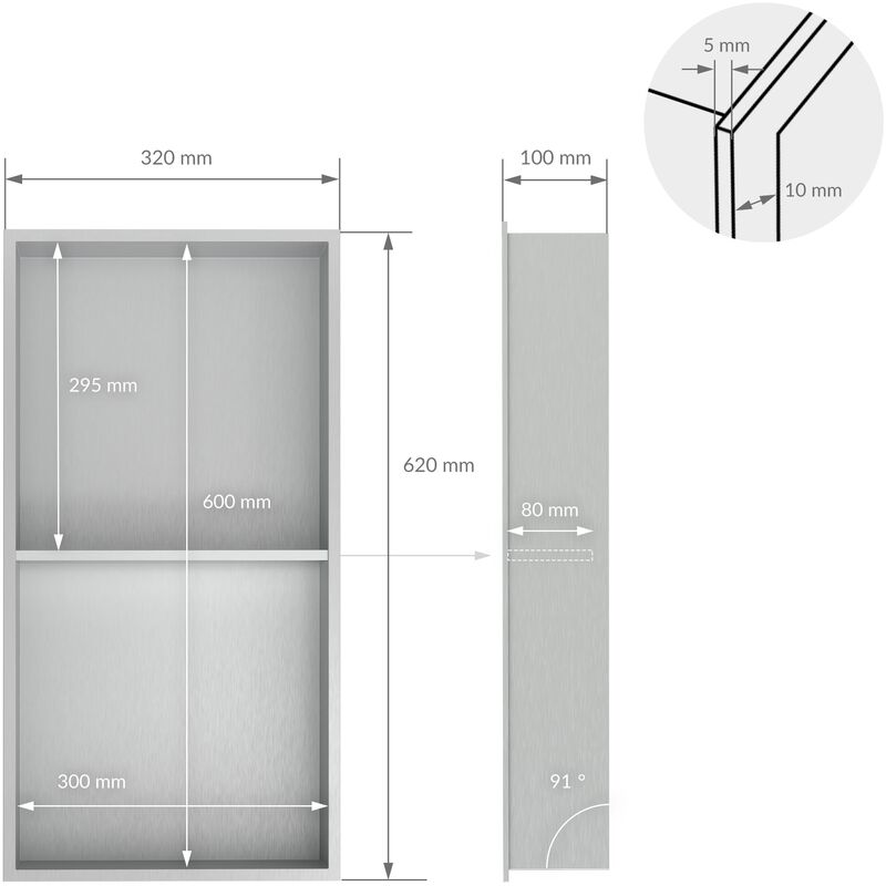 LuxeBath Nicchia a Parete in Acciaio Inossidabile con 2 Ripiani 30x60x10 cm  Argento Nicchia per Doccia con Telaio Ripiano Doppio Incorporato Nicchia  Piastrellabile per Bagno Nicchia Piastrellabile