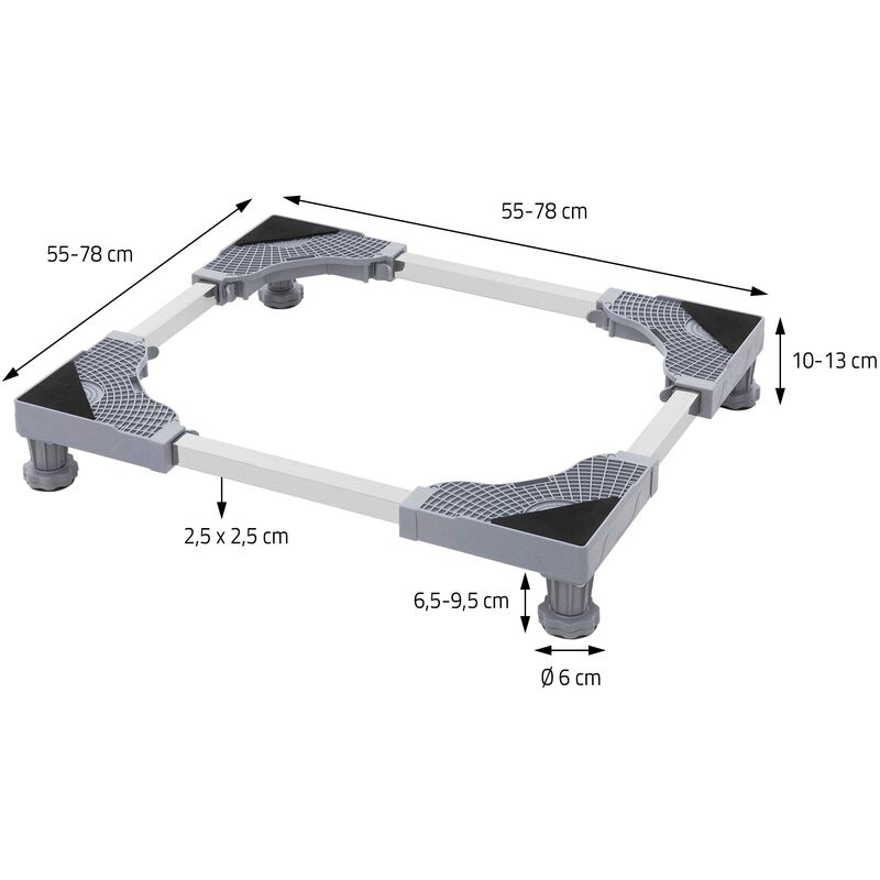 ML-Design Base per Lavatrice con 4 Piedi Dimensioni Regolabili 55 - 78 cm  Struttura Supporto Antiscivolo per Elettrodomestici Frigoriferi  Asciugatrici Regolabile in Altezza 10-13 cm