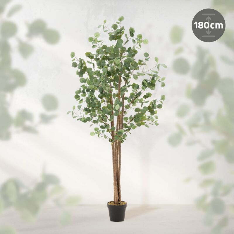 Albero Di Eucalipto Artificiale 1,8m Con Cesto In Iuta - Pianta Finta Per Interni Ed Esterni