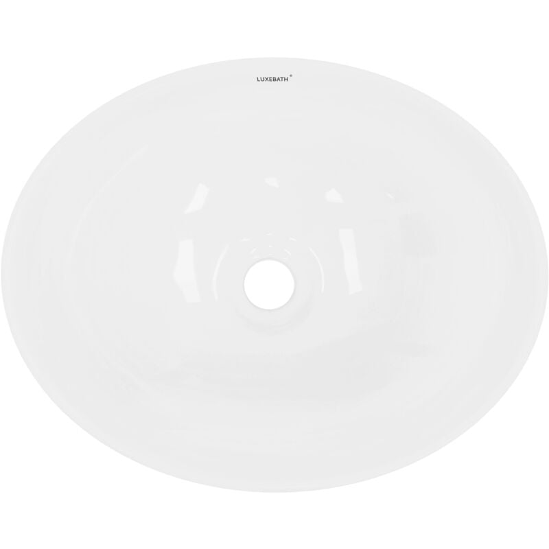 ECD Germany Lavabo da Appoggio in Ceramica Bianco Lucido Ovale con Piletta  senza Troppopieno ca. 410 x 330 x 142 mm Design Moderno Lavandino Lavello  Lavamano Bacinella Sanitari Bagno Toilette