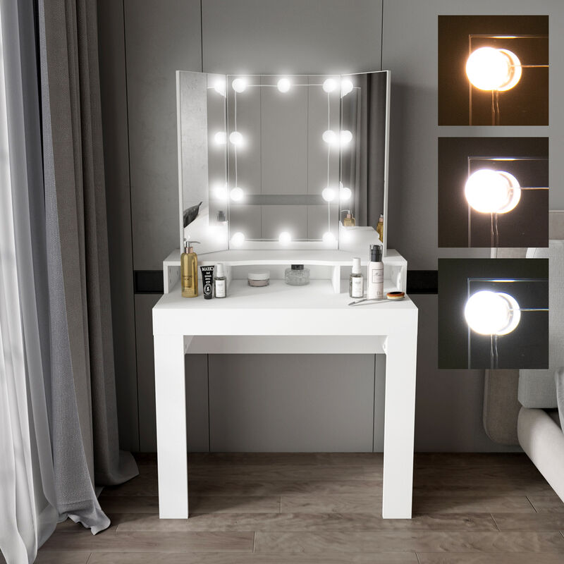 ML-Design Tavolino Cosmetico da Trucco ad Angolo Spogliatoio con  Illuminazione LED 3 Specchi 5 Cassetti 3 Scomparti 110x141,5x54 cm Tavolo  Toelette per Signore Ragazze Postazione Make-up in Legno MDF : :  Alimentari