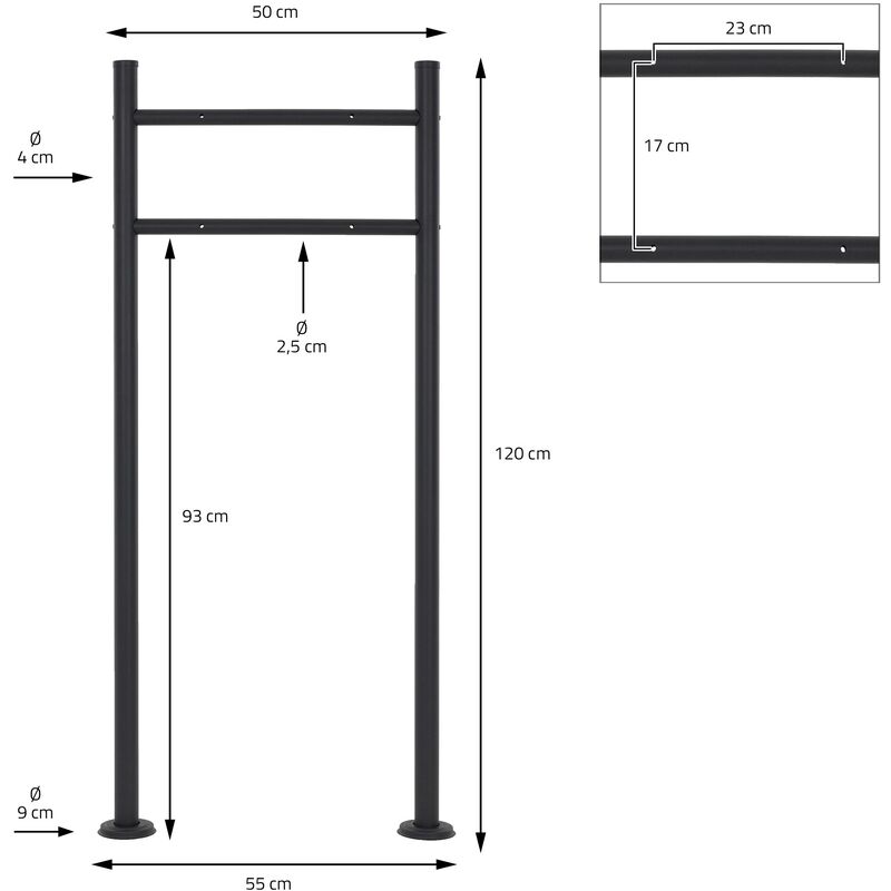 ECD Germany Cassetta Postale Design Moderno 37x10,5x36,5 cm in Acciaio  Inossidabile Antracite/Argento Buca delle Lettere con Porta-Giornale incl. Materiale  di Montaggio con Supporto Altezza 120cm Nero