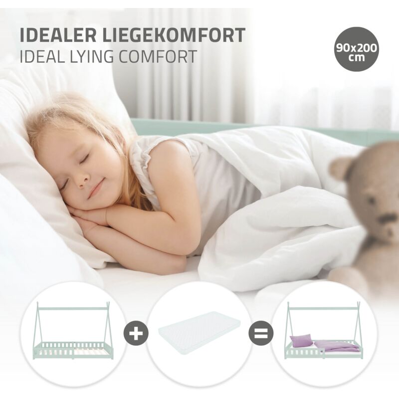 ML-Design Lettino per Bambini e Bambine Design Tepee con Rete Telaio a  Doghe 200 x