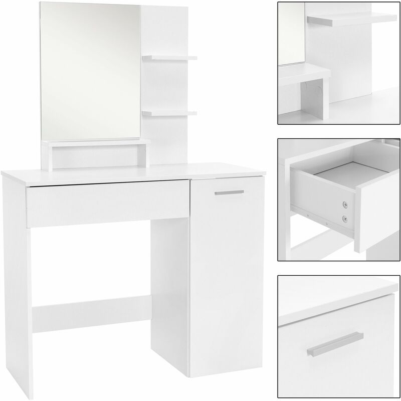 ML-Design Tavolo Mobile da Toeletta Specchio Ribaltabile Postazione Trucco  Make-Up 60 x 40 x 122 cm Organizzatore Cosmetici Specchiera Portaoggetti  con Sgabello Imbottito Design Moderno Bianco : : Casa e cucina