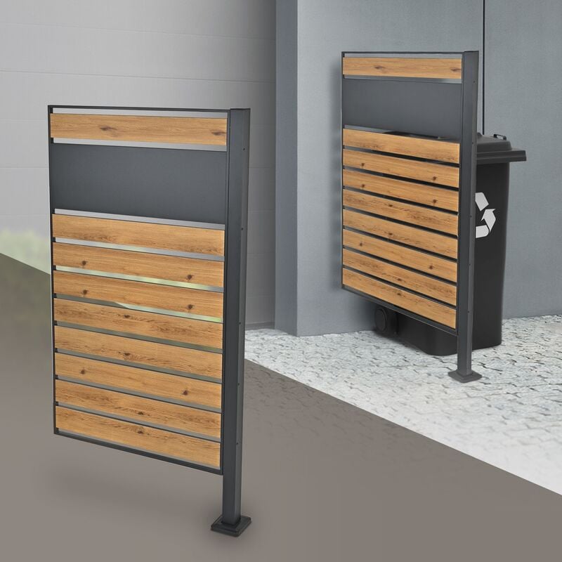 ML-Design Copribidoni per 4 Bidoni di Spazzatura Contenitori Pattumiera  Cassonetti Rifiuti 240 L 264 x 80 x 116,3 cm Box in Acciaio  Antracite/Aspetto Larice Coperchio Bidone Resistente 4 Porte