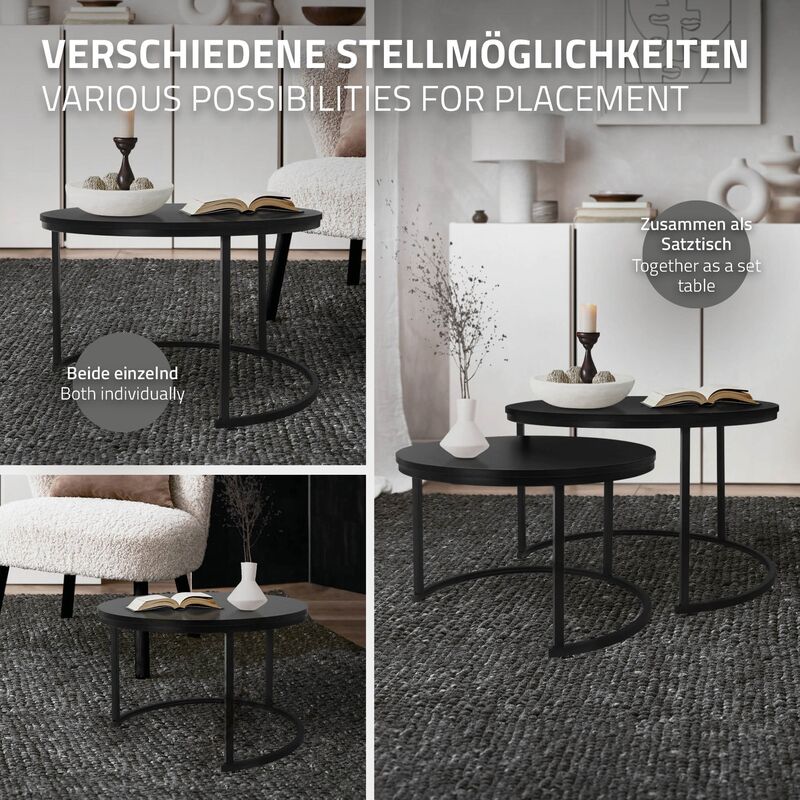 ML-DESIGN - Set Di 2 Tavolini Da Caffè Salotto Soggiorno Divano Sovrapponibili Rotondi 59x40 Cm 74x48 Cm Tavoli D Appoggio Impilabili In Mdf Rovere Scuro Struttura Telaio In Metallo Nero Moderni 4064649116849 - 11