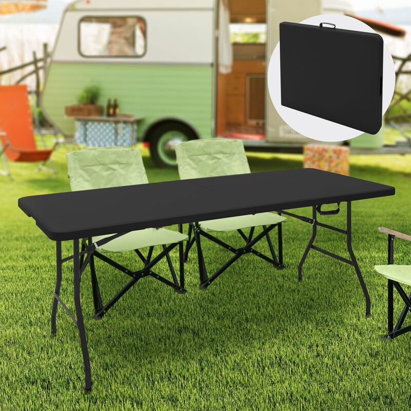 ML-Design Tavolo Pieghevole da Campeggio Buffet Giardino Terrazza Balcone  Feste Fiere Rettangolare 180 x 74 x 74 cm Nero in Plastica/Acciaio con  Impugnatura Maniglia Facile Trasporto per 6 Persone