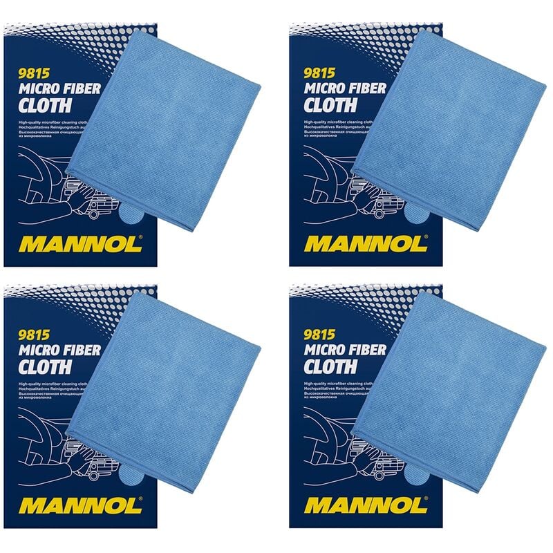 4x MANNOL 9815 Panno in microfibra 33x36 cm, blu, estremamente morbido,  altamente assorbente, non lascia aloni