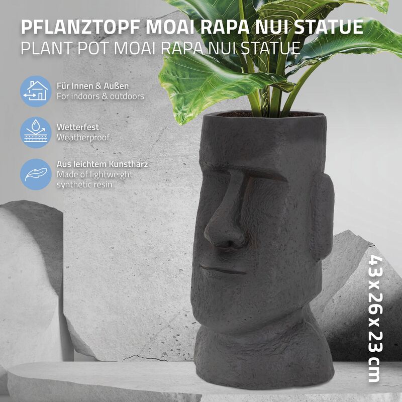 Statua Moai Isola di Pasqua vaso fioriera 26x23x43 cm in poliresina  antracite