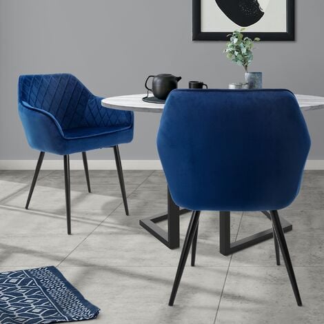 ML-Design Set di 2 Sedie da Sala da Pranzo con Braccioli e Schienale  Rivestimento in Velluto Blu Sedia da Cucina Imbottita con Gambe in Acciaio  Poltrona per Soggiorno Salotto Design Elegante