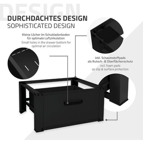 ML-Design Base per Lavatrice Asciugatrice Frigorifero con Cassetto 63 x 54  cm in Acciaio Nero Portata fino a 150 kg Piedistallo Supporto Rialzato  Protettivo per Elettrodomestici Carichi Pesanti