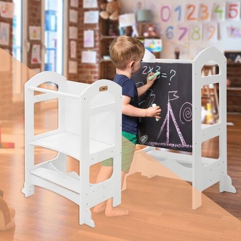 Joyz Torre di Apprendimento Montessoriana 2in1 Sgabello per Bambini in Legno  Bianco Seggiolone da Cucina Sedia
