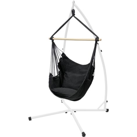 Chaise Suspendue Avec Support En Coton - 2 Coussins Inclus, Cadre Métal, Bois Dur - Ecd-Germany