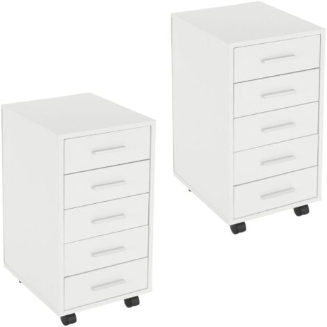 ML-Design Cassettiera Con 5 Cassetti E Ruote - Bianca, 33x38x63.5 Cm, Truciolato Melamina, Per Ufficio O Casa - Foto 2