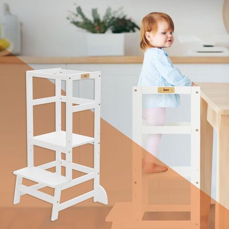 Joyz Torre di Apprendimento Montessoriana Sgabello per Bambini Regolabile  in Altezza in Legno Bianco ca. 54