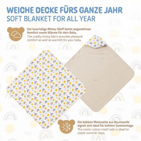 Coperta Avvolgente Neonato Joyz - 84x84cm, Cotone 100%, Con Cappuccio, Beige/Arcobaleno - Foto 8
