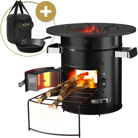 BBQBOSS Forno da Campeggio Rocket Stove con Padella e Piastra per Grigliare  in Ghisa Forno BBQ