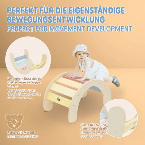 Arco di arrampicata per bambini in legno naturale con disegno di rana