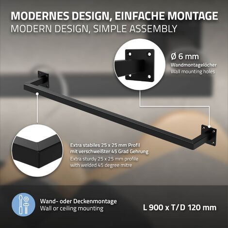 Porta Asciugamani A Parete 2 Barre Estensibile 43-75 Cm – Nero Opaco, Acciaio Inox, Con Adesivo O Viti - 2