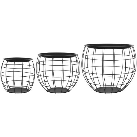 Set Di 2 Tavolini A Cestello In Metallo [en.casa] Con Piano Rotondo Rimovibile - Misure 40x40x45 E 35x35x40 Cm - Nero - 3