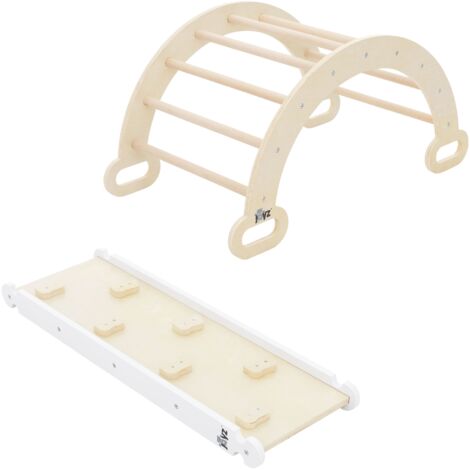 Aufun Triangolo Arrampicata 3 In 1 In Legno Per Bambini 2-8 Anni - Struttura Montessori Con Arco E Rampa